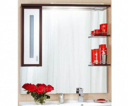 Зеркало-шкаф 90 см, левая версия, венге/белый глянец, Бриклаер Бали 90 L 4627125411854