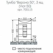 Тумба под раковину 48,5 см, белая, 3 ящика, СаНта Верона 700115