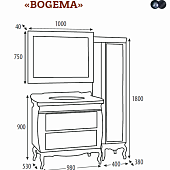 Комплект мебели 100 см, черная кожа золото, Misty Bogema 100 Л-Бог01100-5792Я-K