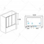 Шторка на ванну 160 см, стекло прозрачное, RGW Screens SC-41 04114116-11